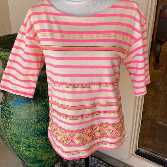 J crew bright striped 3/4 length sleeve top size M - Picture 1 of 9
